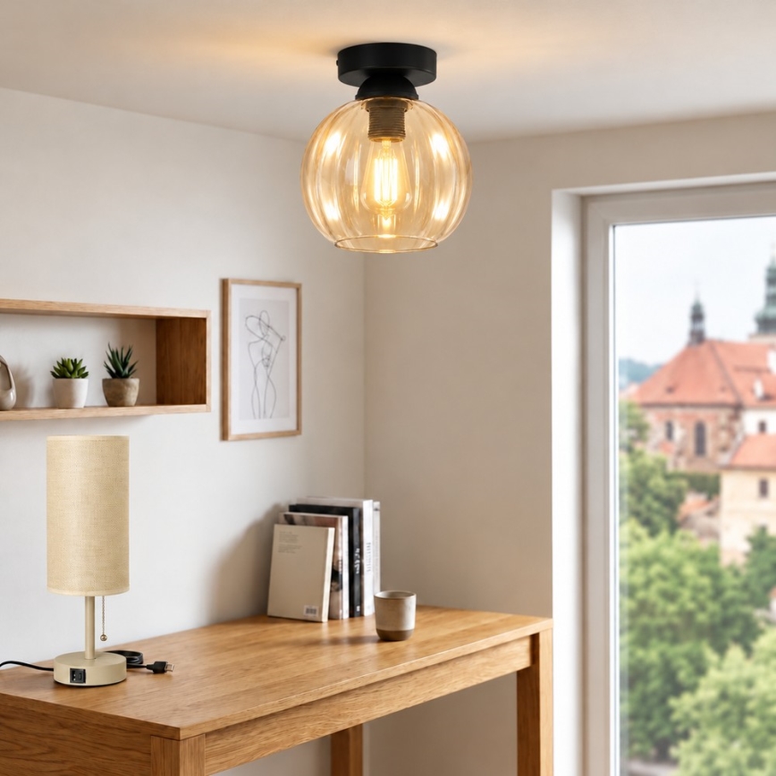 BRILAGI - LED griestu gaismeklis RETRO GLASS 1xE27/60W/230V diametrs 18 cm melns/dūmakains bēšs