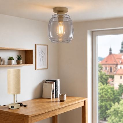 BRILAGI - LED griestu gaismeklis RETRO GLASS 1xE27/60W/230V Ø 26 cm bēšs/dūmakaini pelēks