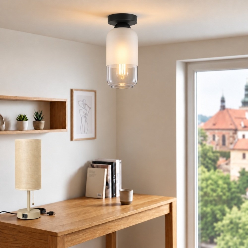 BRILAGI - LED griestu gaismeklis RETRO GLASS 1xE27/60W/230V Ø 14 cm melns/balts
