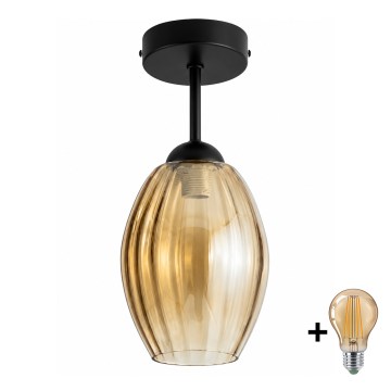 BRILAGI - LED griestu gaismeklis RETRO GLASS 1xE27/60W/230V Ø 17 cm melns/dūmots bēšs