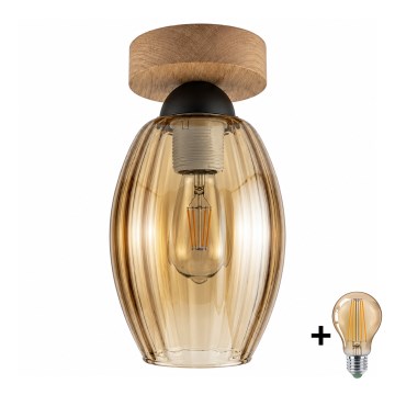 BRILAGI - LED griestu gaismeklis RETRO GLASS 1xE27/60W/230V Ø 17 cm ozols/dūmakaini bēšs