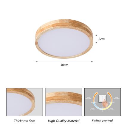 BRILAGI - LED griestu lampa WOODLINE LED/24W/230V 3000/4000/6000K ozols, Ø 30 cm