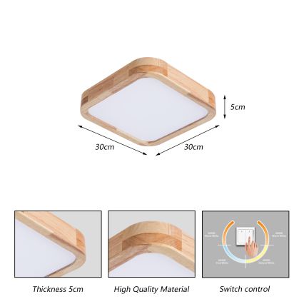 BRILAGI - LED griestu gaismeklis WOODLINE SQUARE LED/32W/230V 3000/4000/6000K ozola 30x30 cm