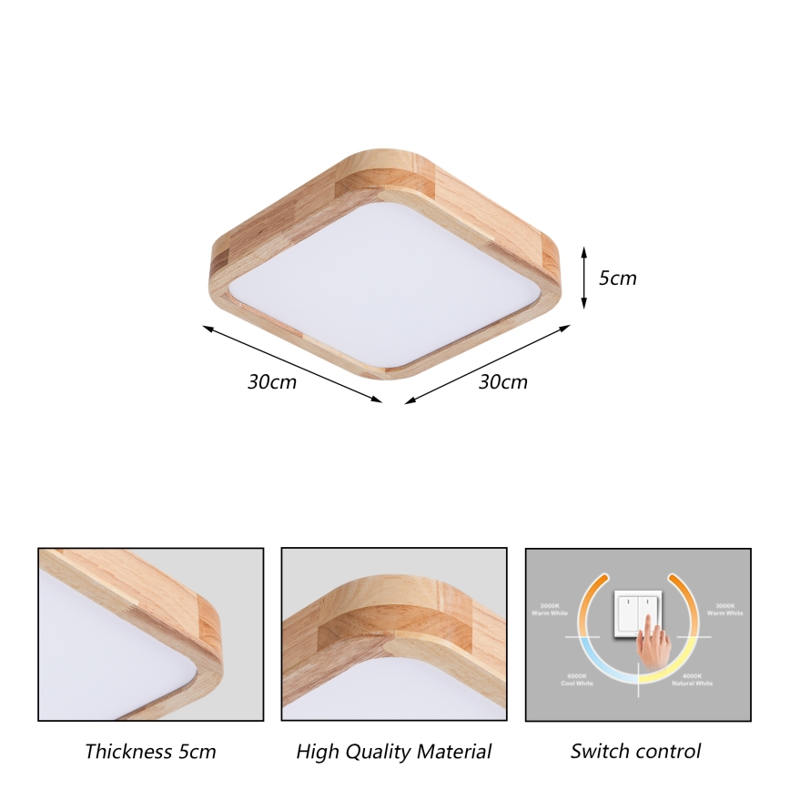 BRILAGI - LED griestu gaismeklis WOODLINE SQUARE LED/32W/230V 3000/4000/6000K ozola 30x30 cm