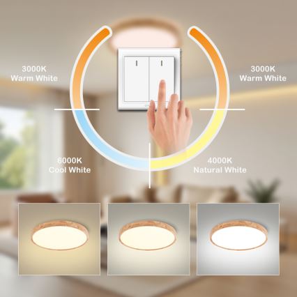 Brilagi - LED griestu gaismeklis WOODROUND LED/30W/230V 3000/4000/6000K Ø 40 cm koka apdare CRI 90