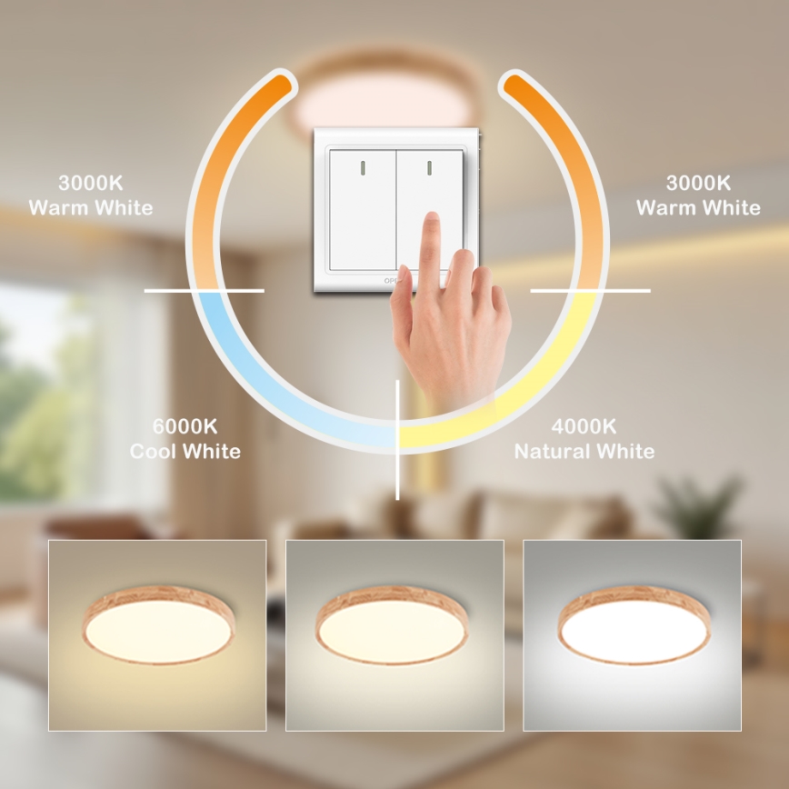 Brilagi - LED griestu gaismeklis WOODROUND LED/30W/230V 3000/4000/6000K Ø 40 cm koka apdare CRI 90