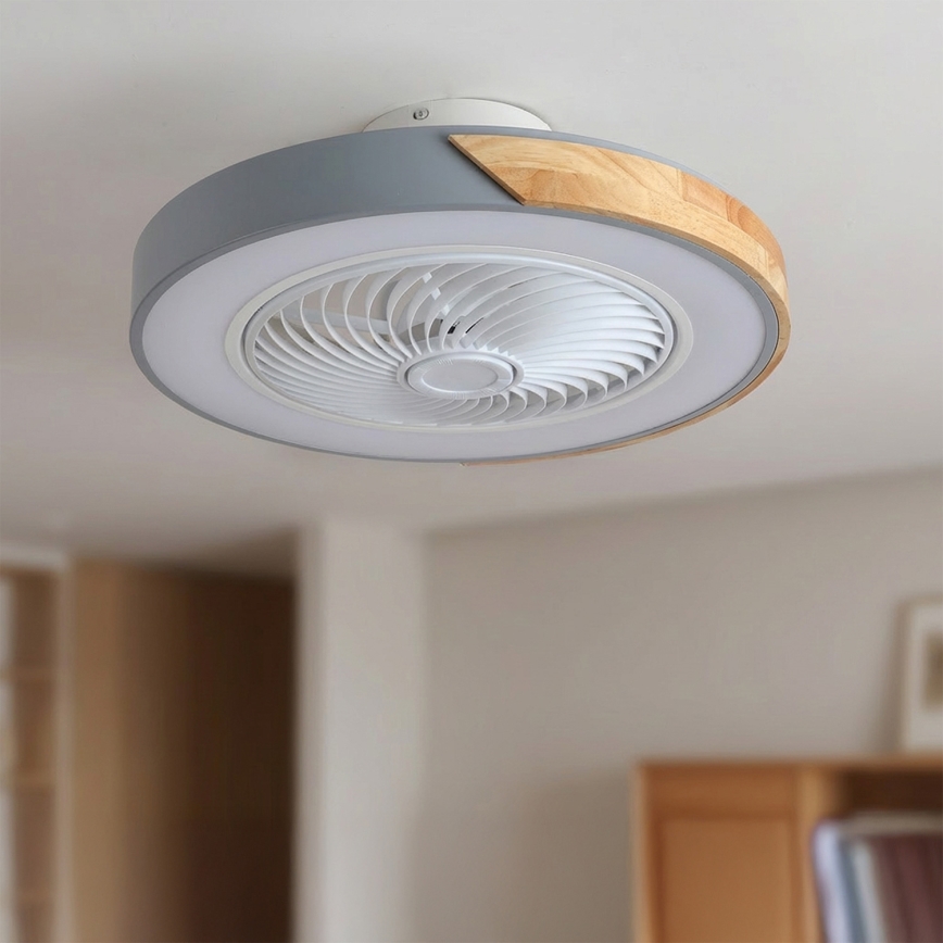 Brilagi - LED regulējama griestu lampa ar ventilatoru LED/38W/230V 3000-6500K 3000-6500K diam. 50 cm pelēka/ozols + ar tālvadības pulti
