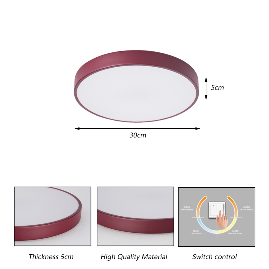 Brilagi - LED griestu gaismeklis POOL LED/36W/230V 3000/4000/6000K Ø 30 cm bordo