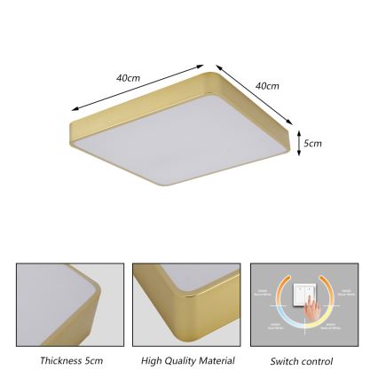 Brilagi - LED griestu lampa POOL LED/36W/230V 3000/4000/6000K 40x40 cm zelta krāsā
