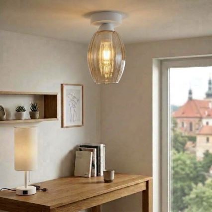 BRILAGI - LED griestu lampa RETRO GLASS 1xE27/60W/230V Ø 17 cm balta/dūmaina bēša