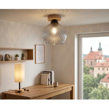 BRILAGI - LED griestu lampa RETRO GLASS 1xE27/60W/230V Ø 18 cm ozola/dūmakaini pelēka