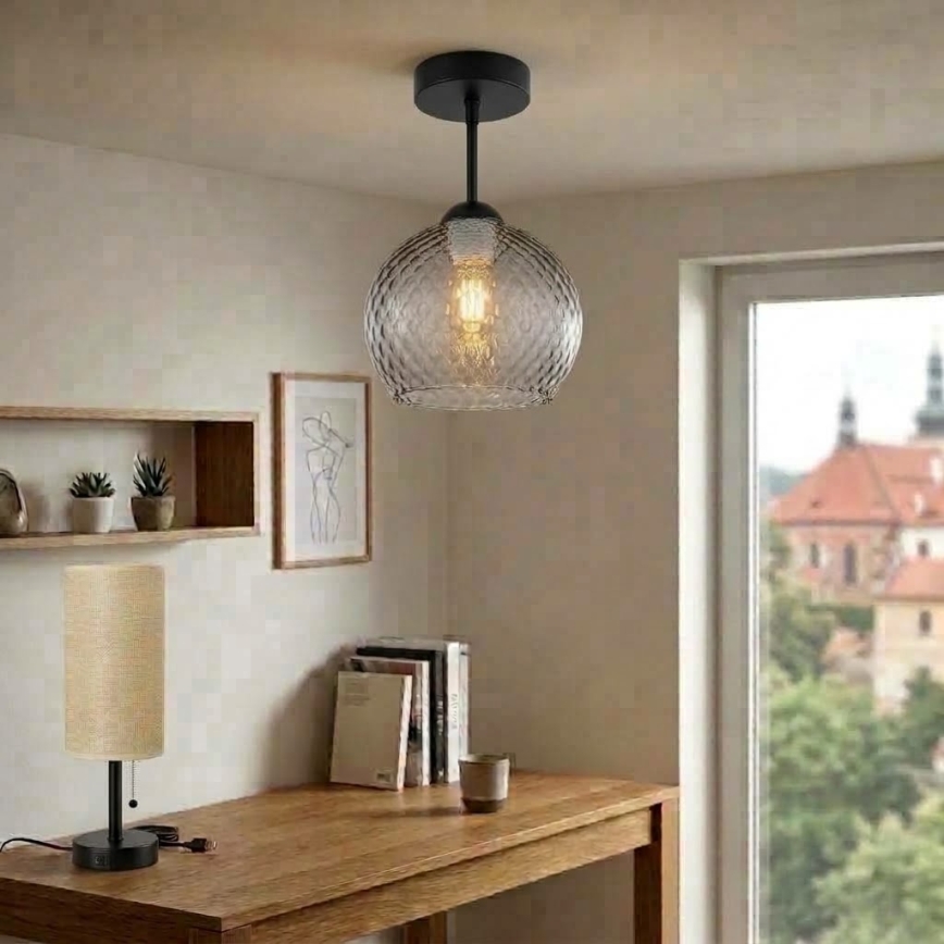 BRILAGI - LED virsmas griestu lampa RETRO GLASS 1xE27/60W/230V Ø 25 cm melna/dūmakaini pelēka