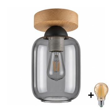 BRILAGI - LED griestu lampa RETRO GLASS 1xE27/60W/230V Ø 14 cm ozols/dūmakaini pelēka