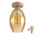 BRILAGI - LED griestu lampa RETRO GLASS 1xE27/60W/230V Ø 17 cm bēša/dūmaina bēša
