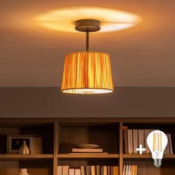 Brilagi - LED griestu plafons CERIA BOHO 1xE27/60W/230V Ø 20 cm melns/rafija