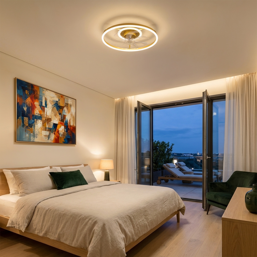 Brilagi - LED aptumšojams griestu ventilators LED/66W/230V 55 cm balts/zelts + ar tālvadības pulti