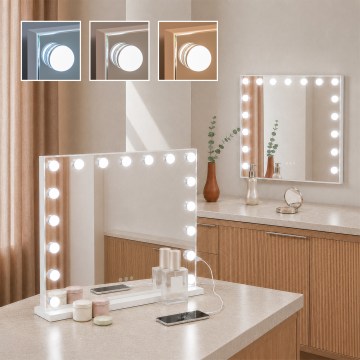 BRILAGI - LED grima spogulis ar regulējamu spilgtumu HOLLYWOOD LED/15W/230V CCT + 2x USB 60x50 cm balts
