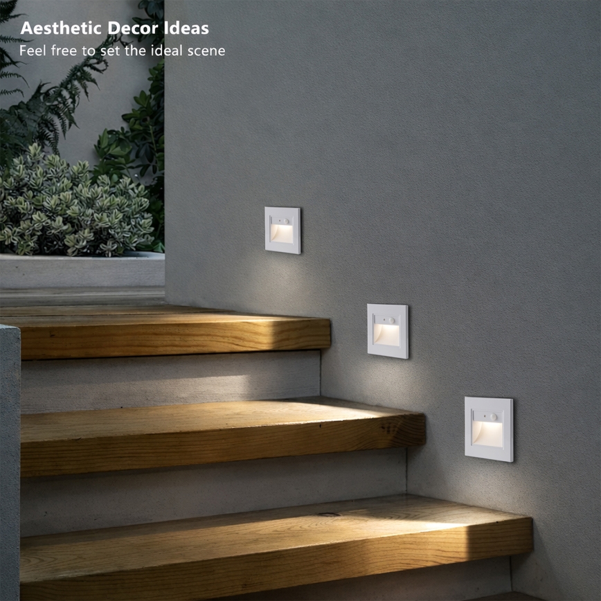 Brilagi - LED kāpņu gaismeklis STEP LIGHT ar sensoru, 1,5 W, 230 V, IP44, balts