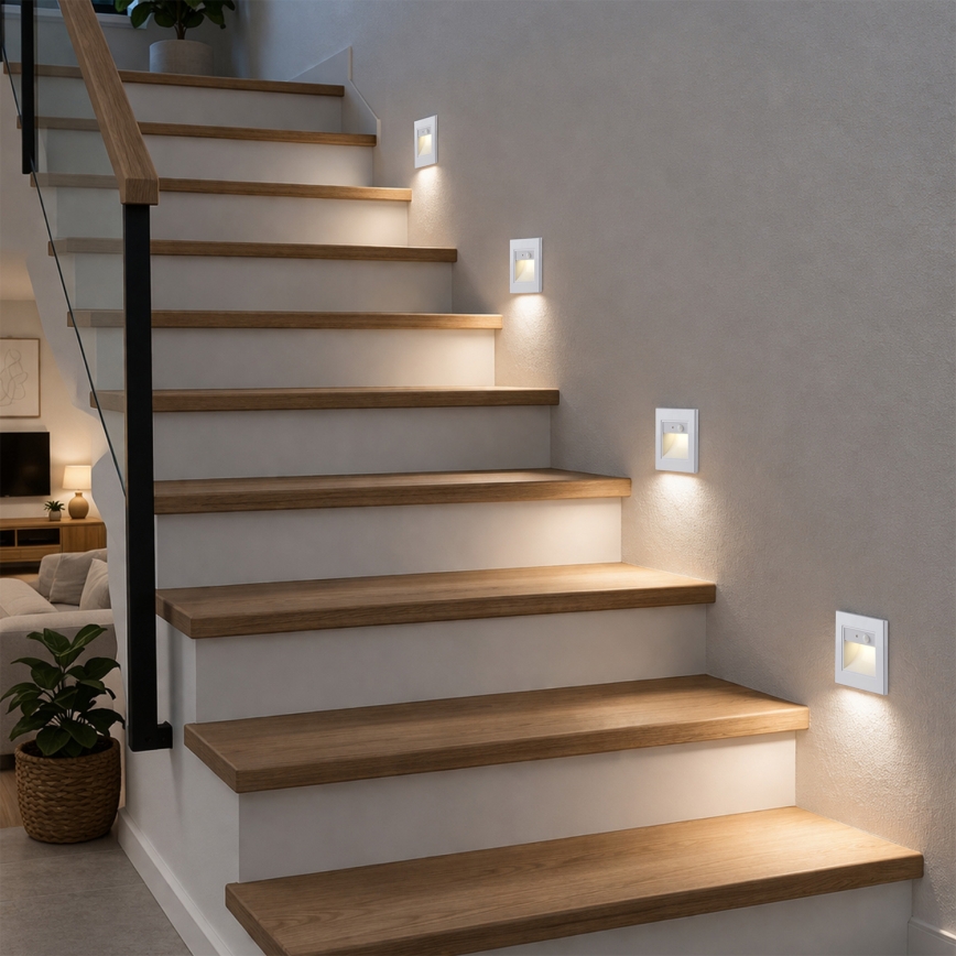Brilagi - LED kāpņu gaismeklis STEP LIGHT ar sensoru, 1,5 W, 230 V, IP44, balts