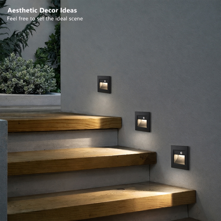 Brilagi - LED kāpņu gaismeklis ar kustību sensoru STEP LIGHT LED/1,5W/230V IP44 melns
