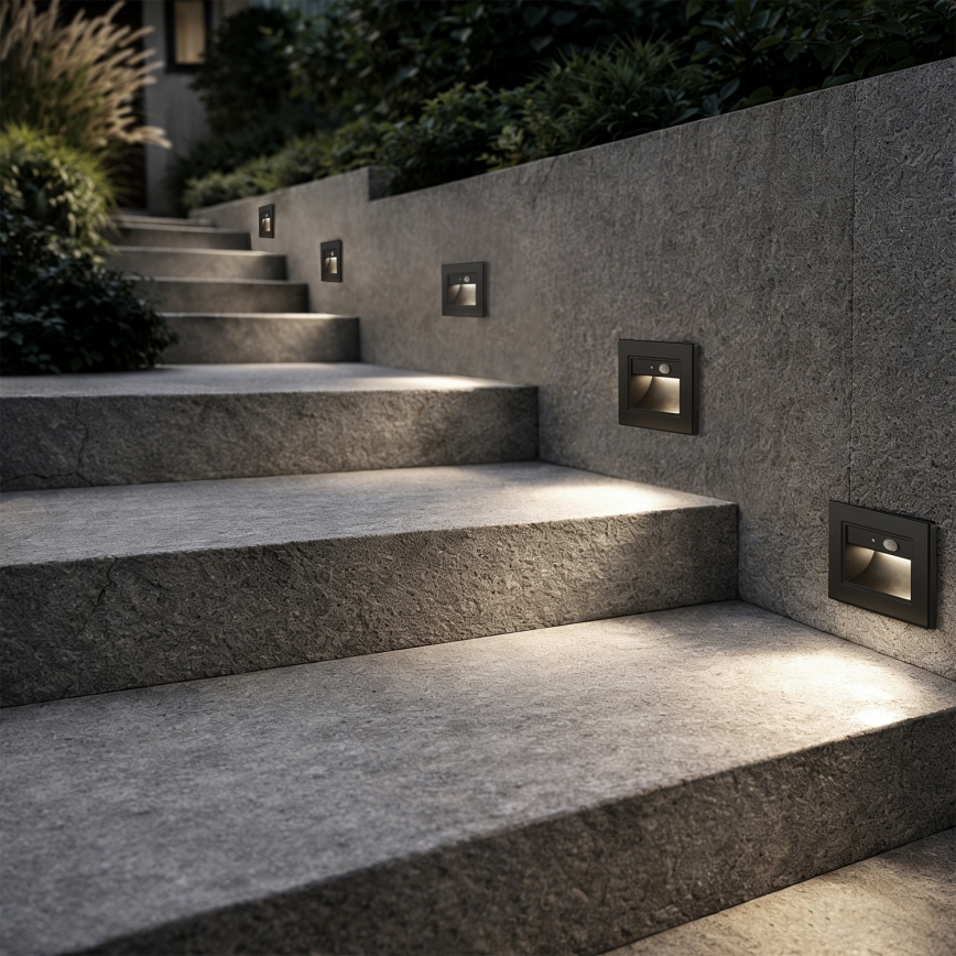 Brilagi - LED kāpņu gaismeklis ar kustību sensoru STEP LIGHT LED/1,5W/230V IP44 melns