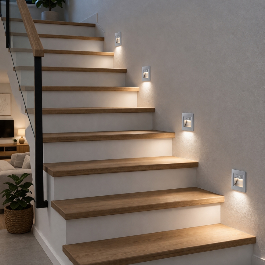 Brilagi - LED kāpņu gaismeklis ar sensoru STEP LIGHT LED/1,5W/230V IP44 sudraba