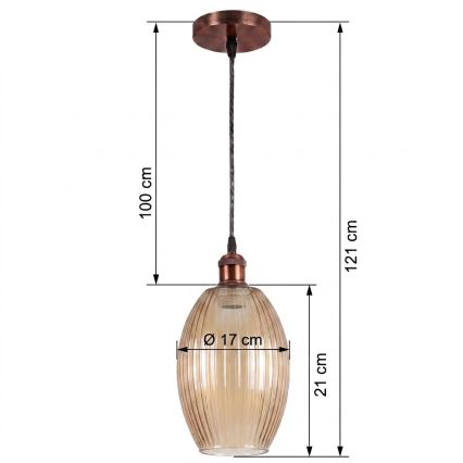 BRILAGI - LED lustrs uz kabeļa RETRO GLASS 1xE27/60W/230V pr. 17 cm vara / dūmakaini bēša