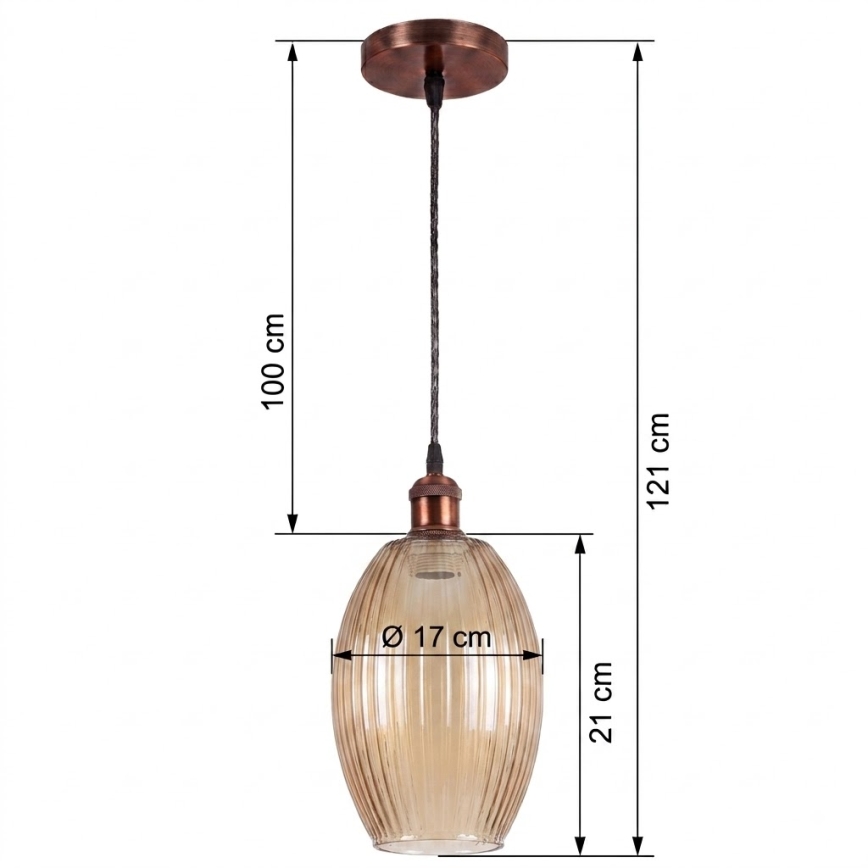 BRILAGI - LED lustrs uz kabeļa RETRO GLASS 1xE27/60W/230V pr. 17 cm vara / dūmakaini bēša