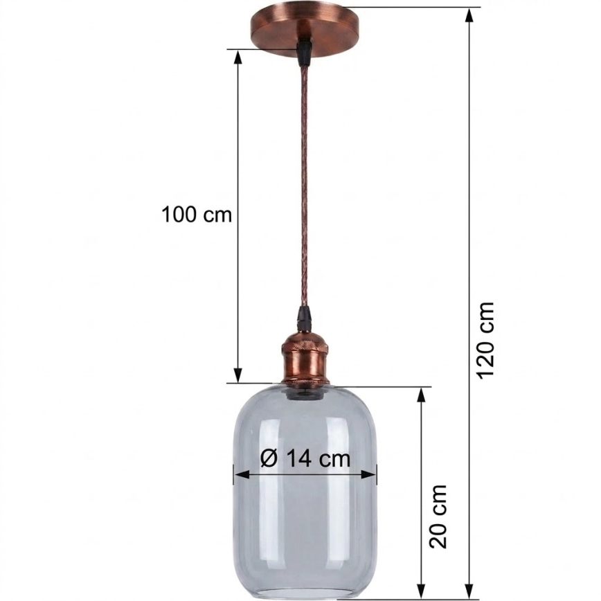 BRILAGI - LED lustra uz kabeļa RETRO GLASS 1xE27/60W/230V Ø 14 cm miedzaina/dūmotā pelēkā