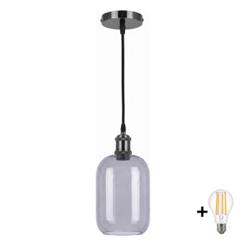 BRILAGI - LED karājamā lustra uz kabeļa RETRO GLASS 1xE27/60W/230V Ø 14 cm melna/dūmakaina pelēka