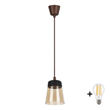 BRILAGI - LED karājlampa uz troses RETRO GLASS 1xE27/60W/230V Ø 15,5 cm brūna/dūmakaina bēša/melna