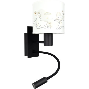 BRILAGI - LED lokana bērnu sienas lampa BOBO 1xE27/25W/230V + LED/3W melna/balta/ar vienradžiem