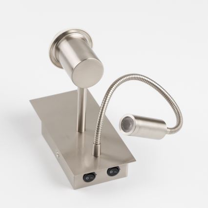 Brilagi - Elastīgā LED sienas lampa NUBILA 1xE27/25W/230V + LED/3W matēts hroms/gaiši pelēka