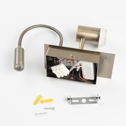 Brilagi - LED elastīga sienas lampa NUBILA 1xE27/25W/230V + LED/3W misiņš/gaiši pelēka
