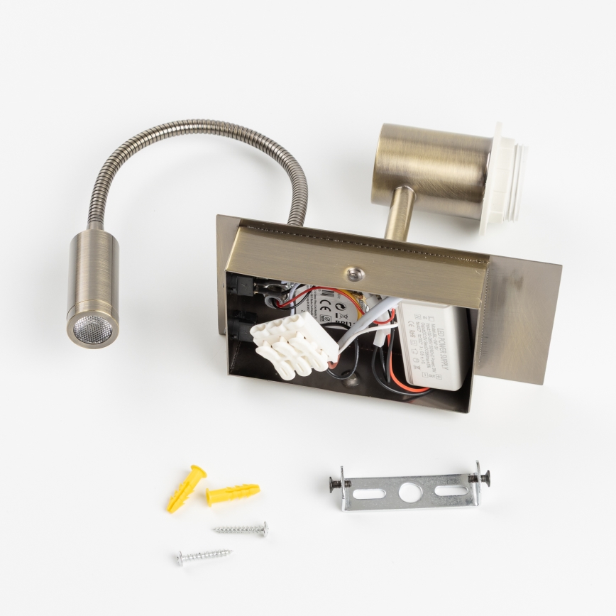 Brilagi - LED elastīga sienas lampa NUBILA 1xE27/25W/230V + LED/3W misiņš/gaiši pelēka