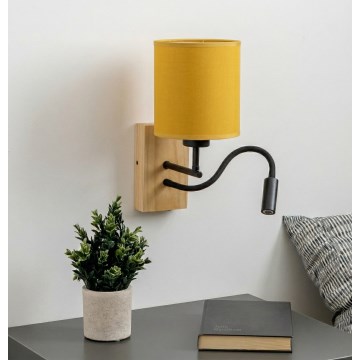 Brilagi - LED lokana sienas lampa NUBILA WOOD 1xE27/25W/230V + LED/3W ozolkoka/melna/dzeltena