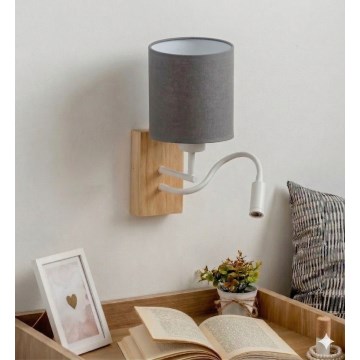 Brilagi - LED lokana sienas lampa NUBILA WOOD 1xE27/25W/230V + LED/3W ozols/balts/gaiši pelēks