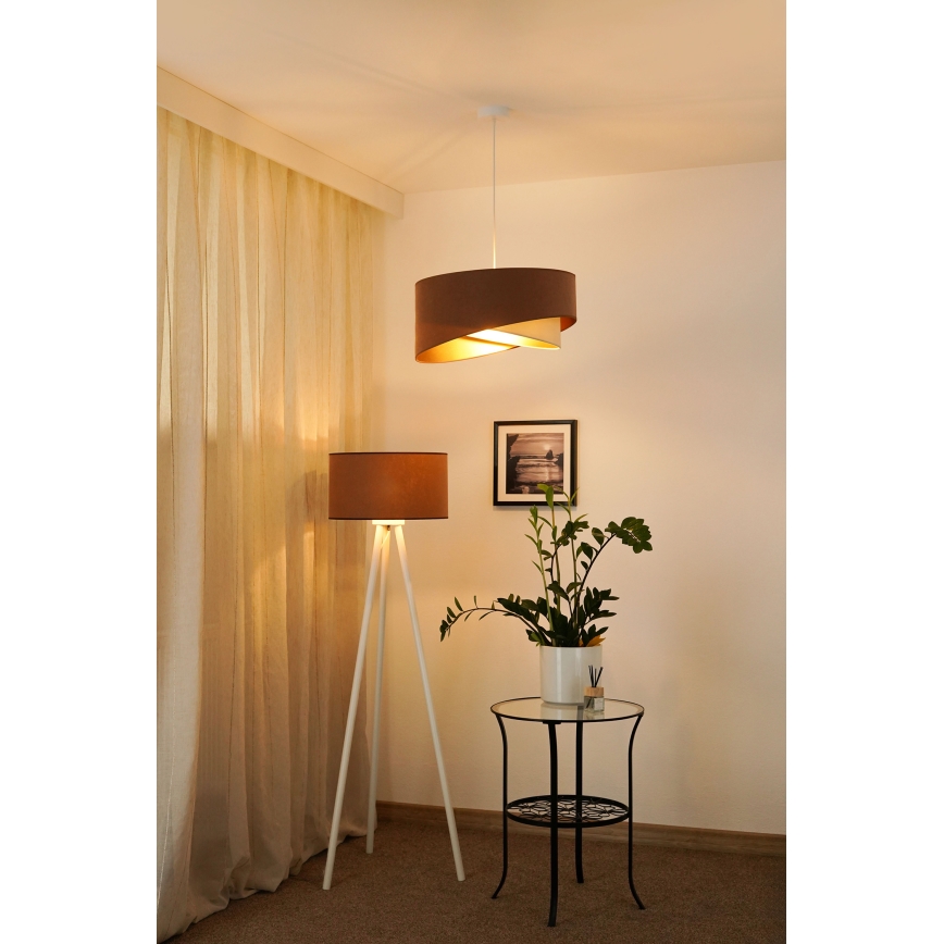 Brilagi - LED Lustra ar auklu LYRA 1xE27/15W/230V brūna/krēmkrāsa/zelta