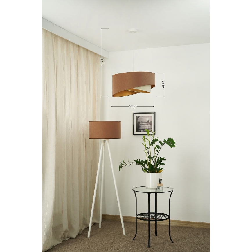 Brilagi - LED Lustra ar auklu LYRA 1xE27/15W/230V brūna/krēmkrāsa/zelta