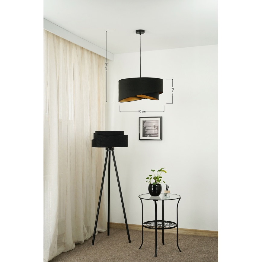 Brilagi - LED Lustra ar auklu LYRA 1xE27/15W/230V melna/zelta