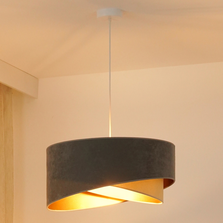 Brilagi - LED Lustra ar auklu LYRA 1xE27/15W/230V pelēka/bēša/zelta