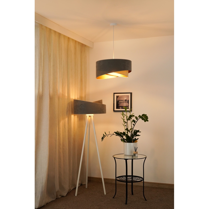 Brilagi - LED Lustra ar auklu LYRA 1xE27/15W/230V pelēka/bēša/zelta