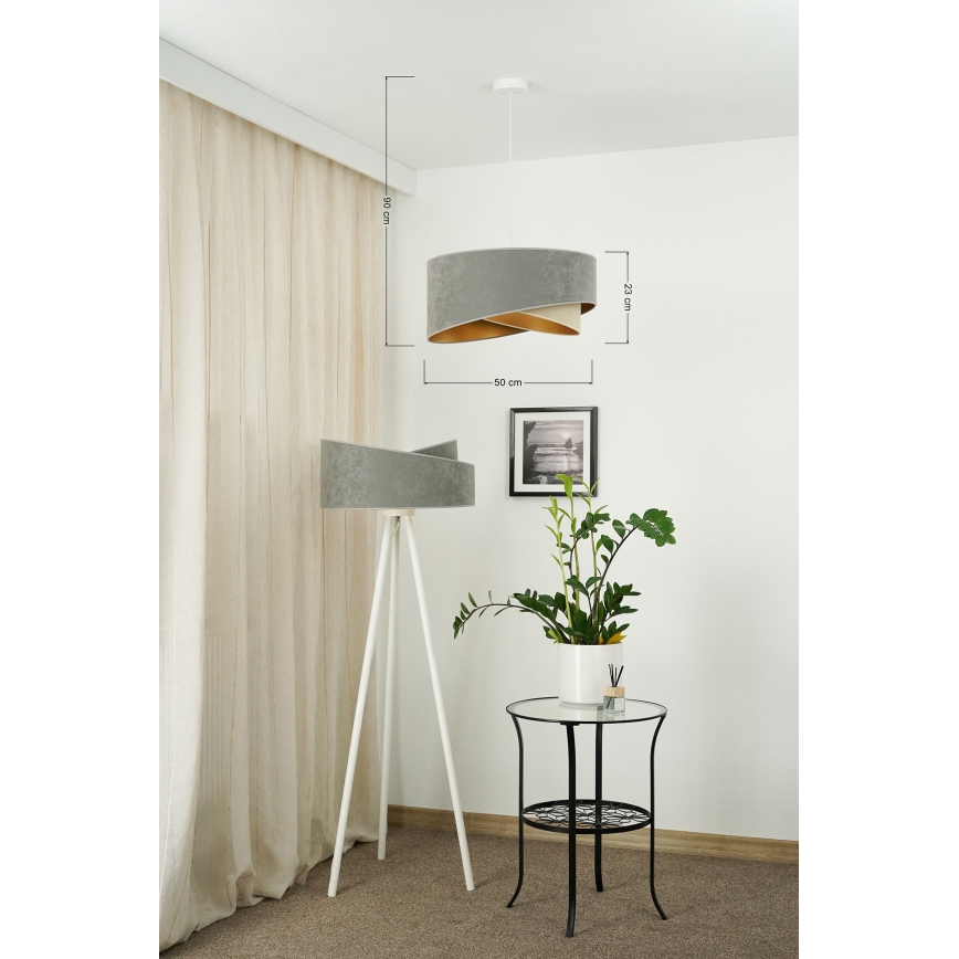 Brilagi - LED Lustra ar auklu LYRA 1xE27/15W/230V pelēka/bēša/zelta