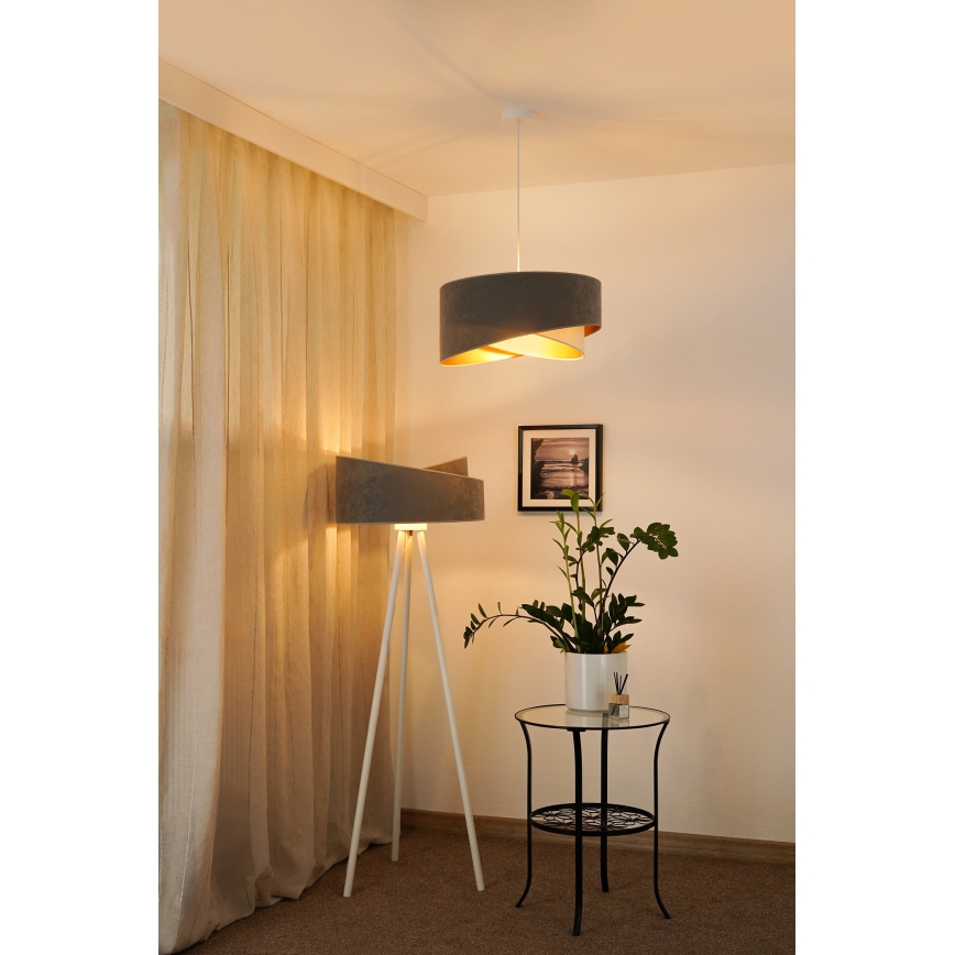 Brilagi - LED Lustra ar auklu LYRA 1xE27/15W/230V pelēka/krēmkrāsa/zelta