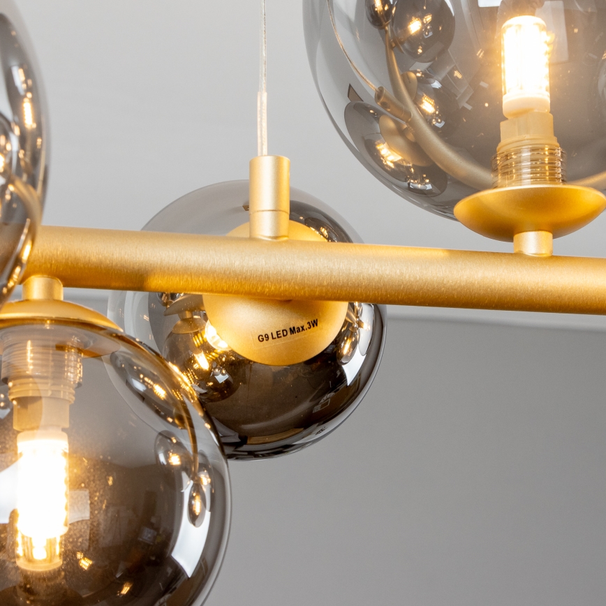 Brilagi - LED Lustra ar auklu MILLA 10xG9/3W/230V zelta/dūmakains