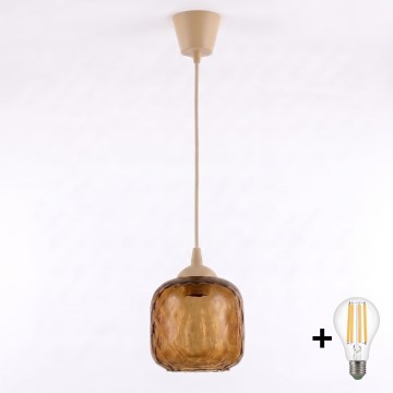BRILAGI - LED lustra ar auklu RETRO GLASS 1xE27/60W/230V Ø 14 cm bēša/dūmaina brūna