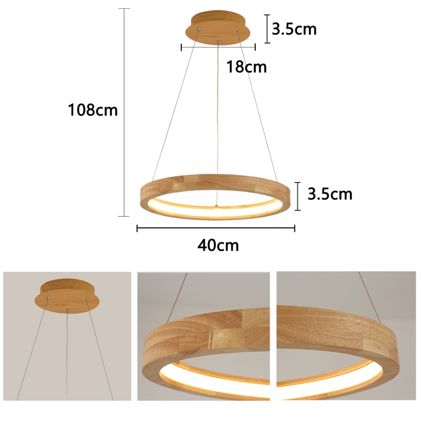 Brilagi - LED lustra ar kabeli UMEA WOOD LED/30W/230V Ø 40 cm, no kaučuka koka