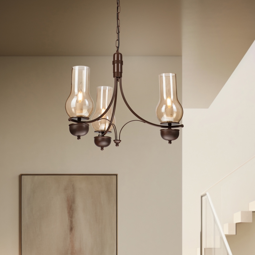 Brilagi - LED Lustra ar ķēdi COTTAGE 3xE14/40W/230V brūna