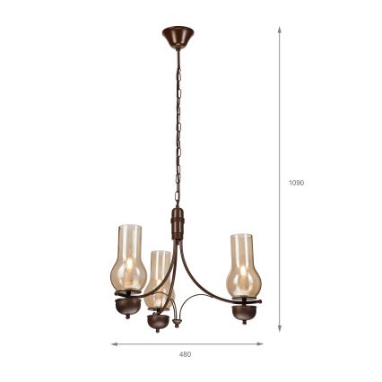 Brilagi - LED lustra ar ķēdi COTTAGE 3xE14/40W/230V buk/brūna/dūmota bēša