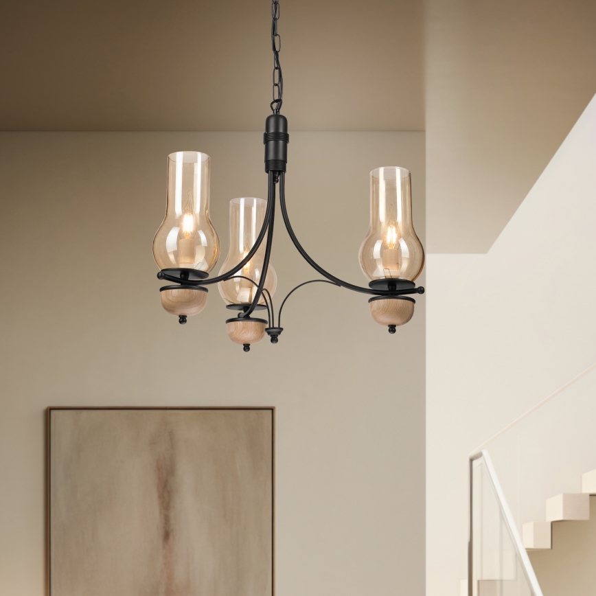 Brilagi - LED Lustra ar ķēdi COTTAGE 3xE14/40W/230V dižskābardis/brūna